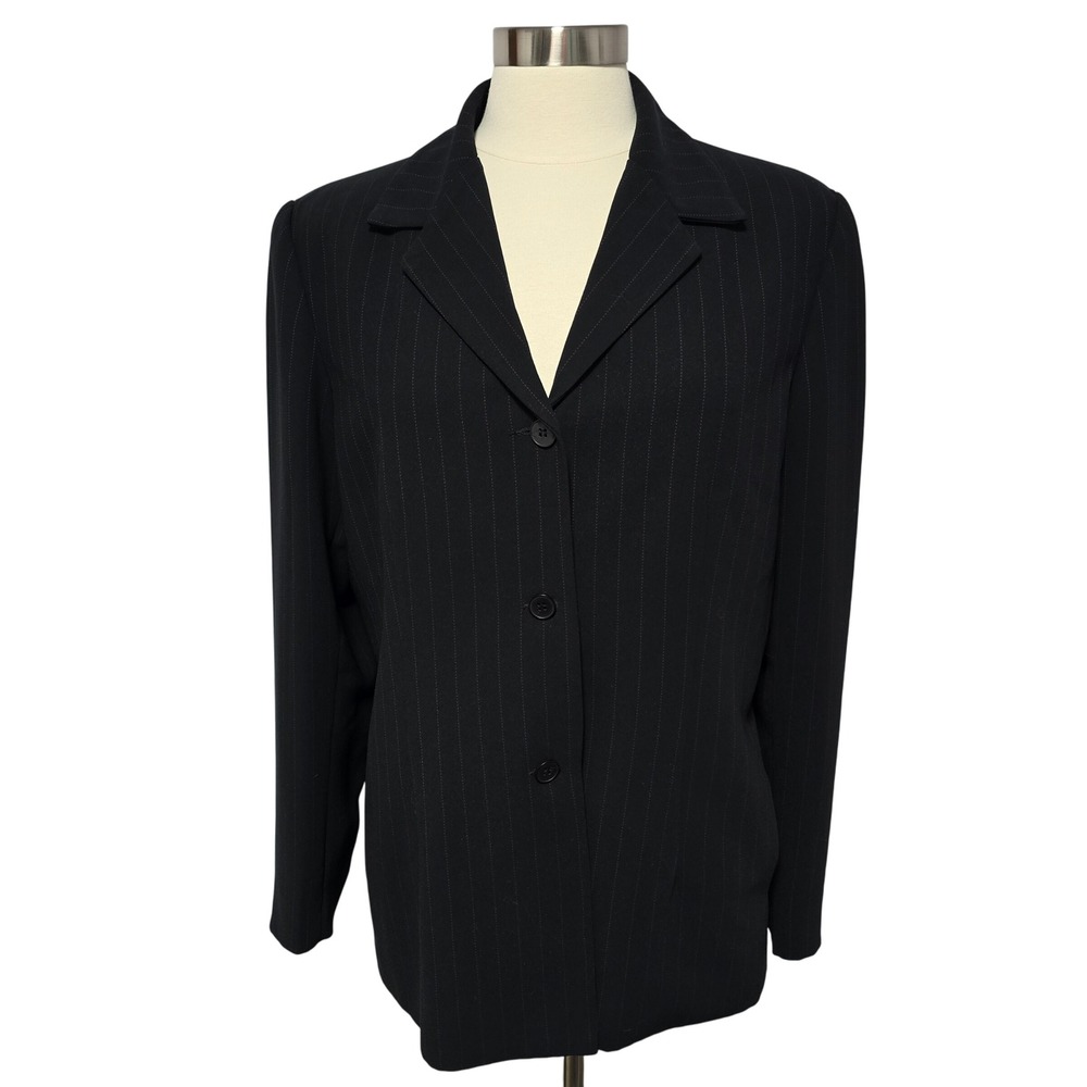 MARIAGE MODE Womens Black Pink‎ Pinstripe Blazer Jacket Size 14 Embroidered Work